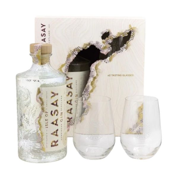 Isle of Raasay Hebridean Gin in Geschenkset mit 2 Gläsern